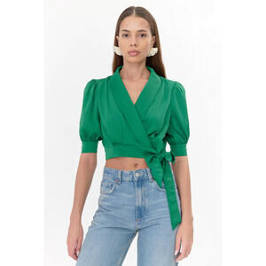 Keva Wrap Cuffed Sleeve Blouse
